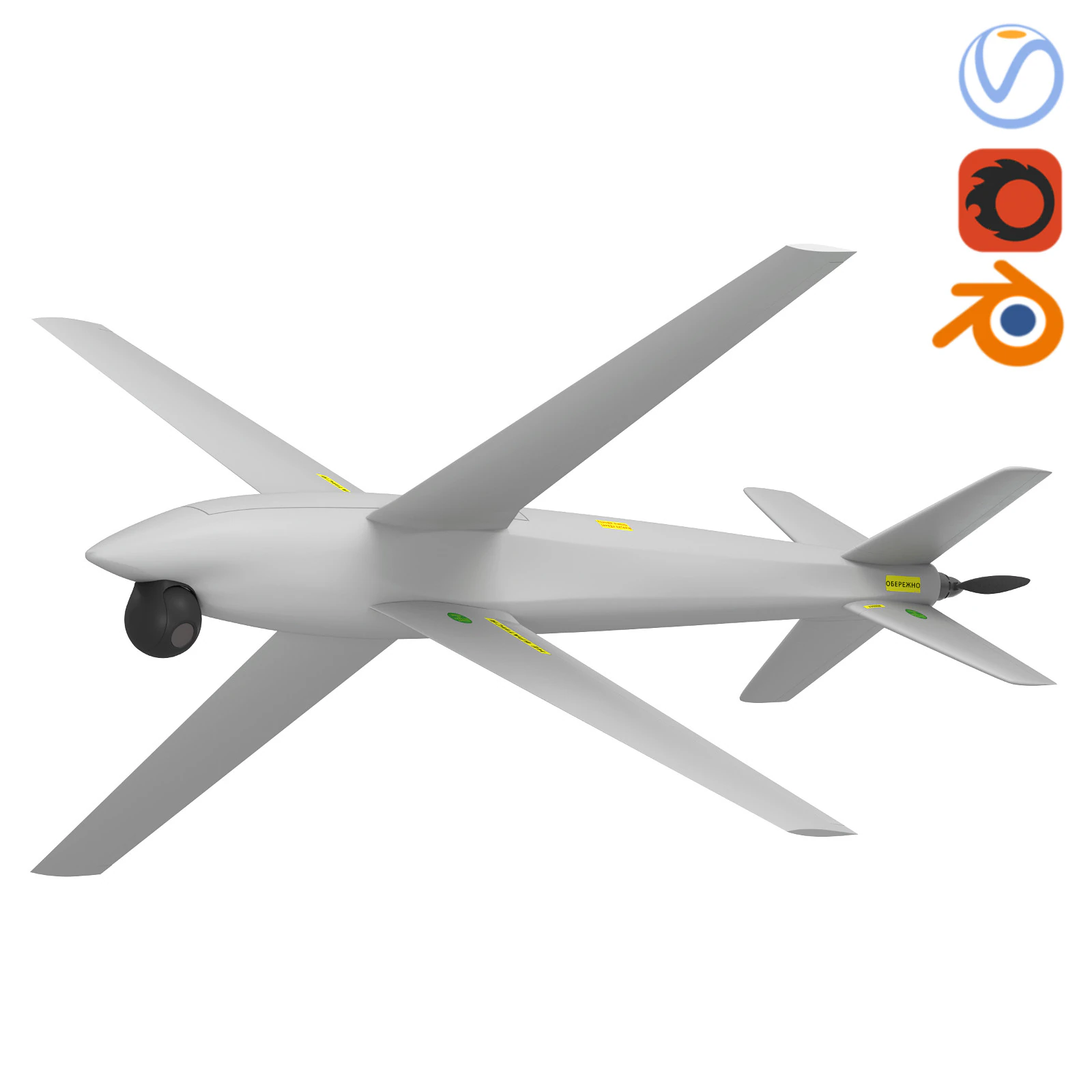 Ukrainian RAM-2X kamikaze drone 3D Model .c4d .max .obj .3ds .fbx .stl .blend 