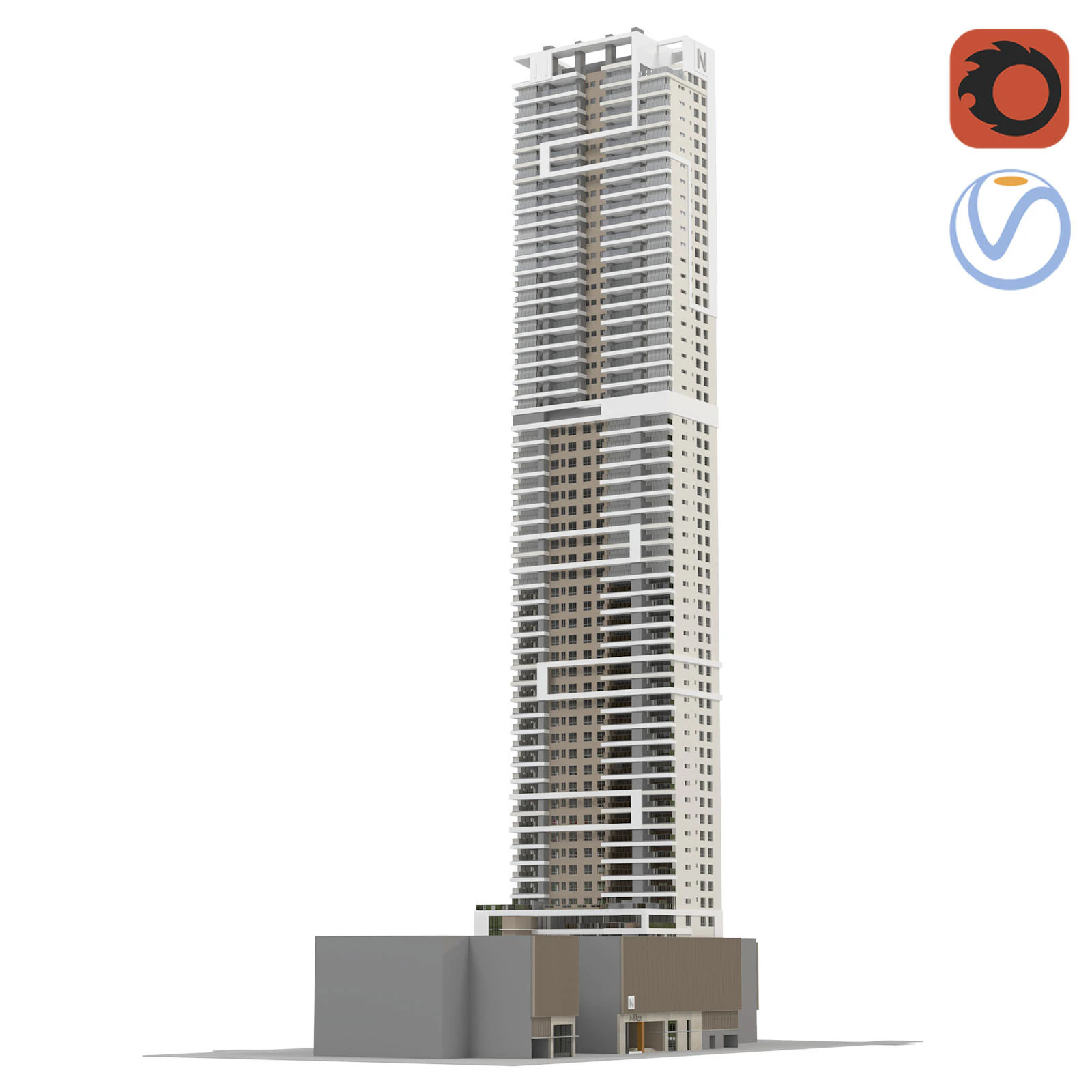 Edificio alto generico per scene esterne Modello 3D .c4d .max .obj .3ds .fbx .stl .blend