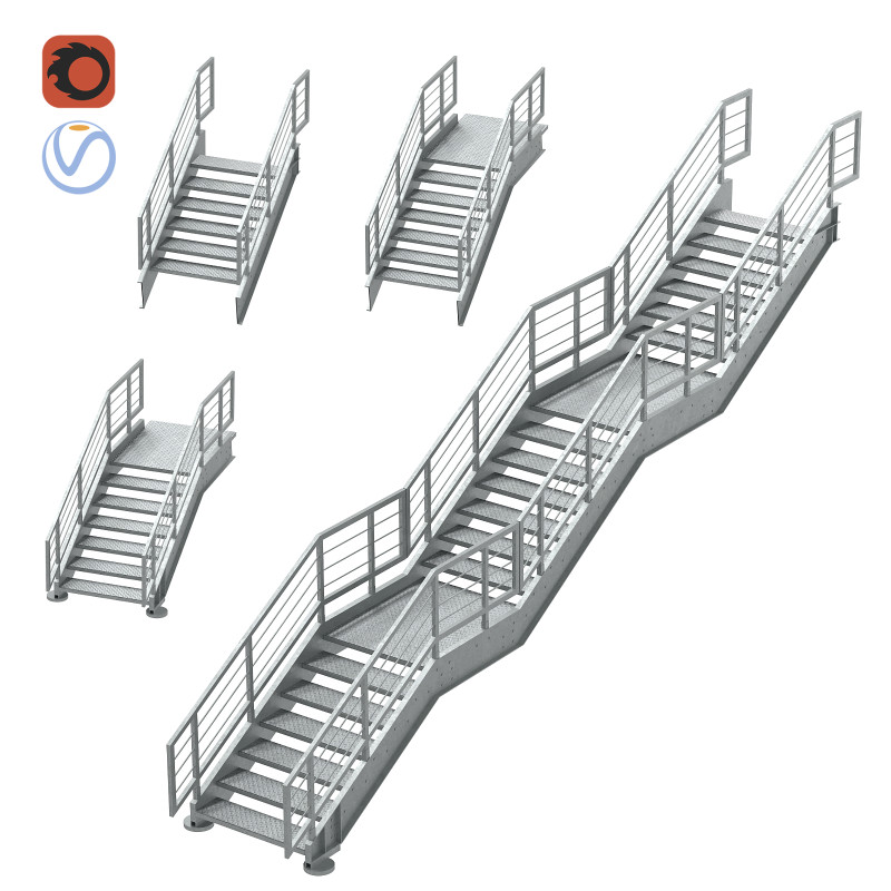Набор для сборки металлических модульных промышленных лестниц 02 3D Модель .c4d .max .obj .3ds .fbx .stl .blend