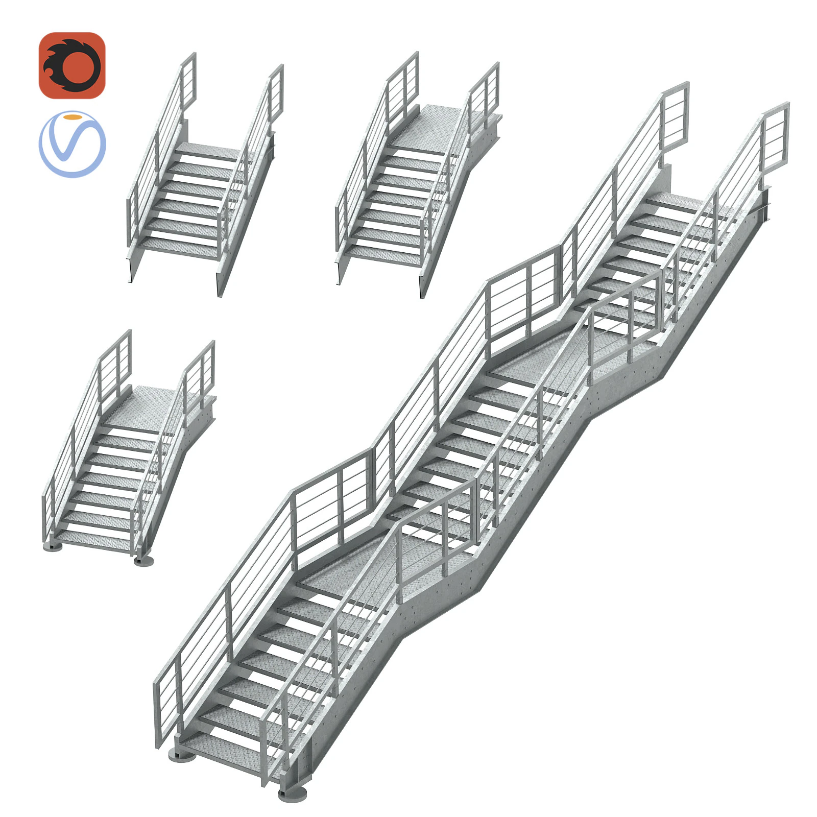 Metal Modular Industrial Staircase Builder set 02 3D Model .c4d .max .obj .3ds .fbx .stl .blend 
