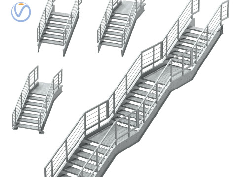 Juego de construcción de escaleras industriales modulares de metal 02 Modelo 3D