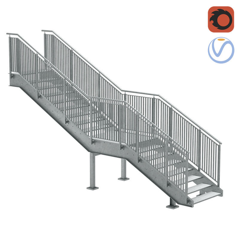 Conjunto de escadas metálicas urbanas industriais com duas seções 03 Modelo 3D .c4d .max .obj .3ds .fbx .stl .blend 