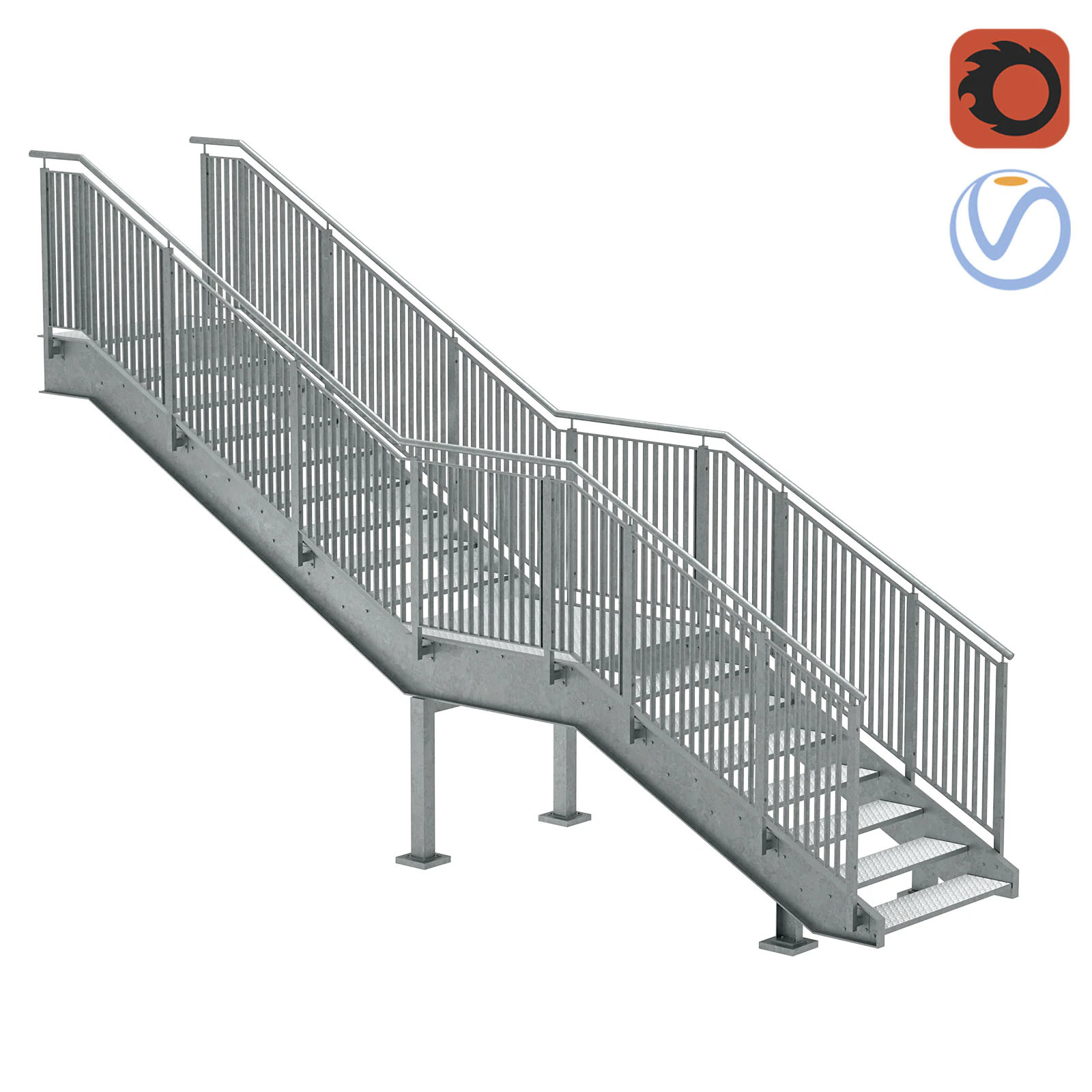 Industrial urban metal stairs with two sections set 03 3D Model .c4d .max .obj .3ds .fbx .stl .blend 