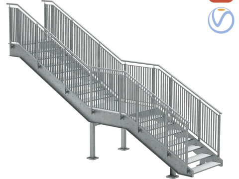 Escalera metálica urbana industrial de dos tramos set 03 Modelo 3D