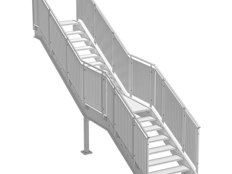 Conjunto de escadas metálicas urbanas industriais com duas seções 03 Modelo 3D