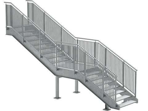Conjunto de escadas metálicas urbanas industriais com duas seções 03 Modelo 3D