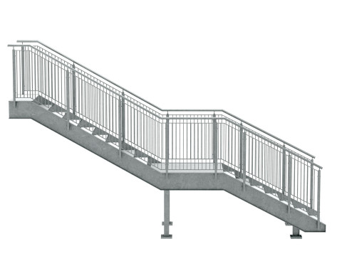 Conjunto de escadas metálicas urbanas industriais com duas seções 03 Modelo 3D