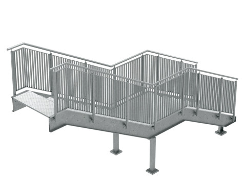 Conjunto de escadas metálicas urbanas industriais com duas seções 03 Modelo 3D