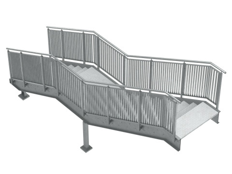 Conjunto de escadas metálicas urbanas industriais com duas seções 03 Modelo 3D