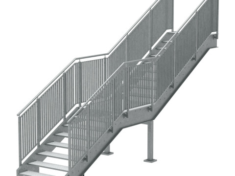 Conjunto de escadas metálicas urbanas industriais com duas seções 03 Modelo 3D