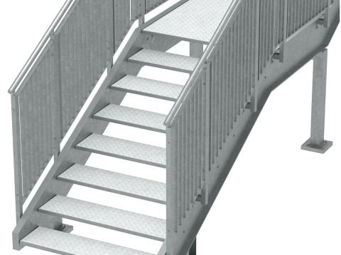 Conjunto de escadas metálicas urbanas industriais com duas seções 03 Modelo 3D