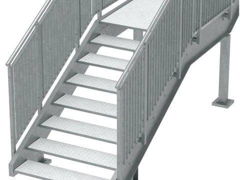 Industrial urban metal stairs with two sections set 03 3D Model