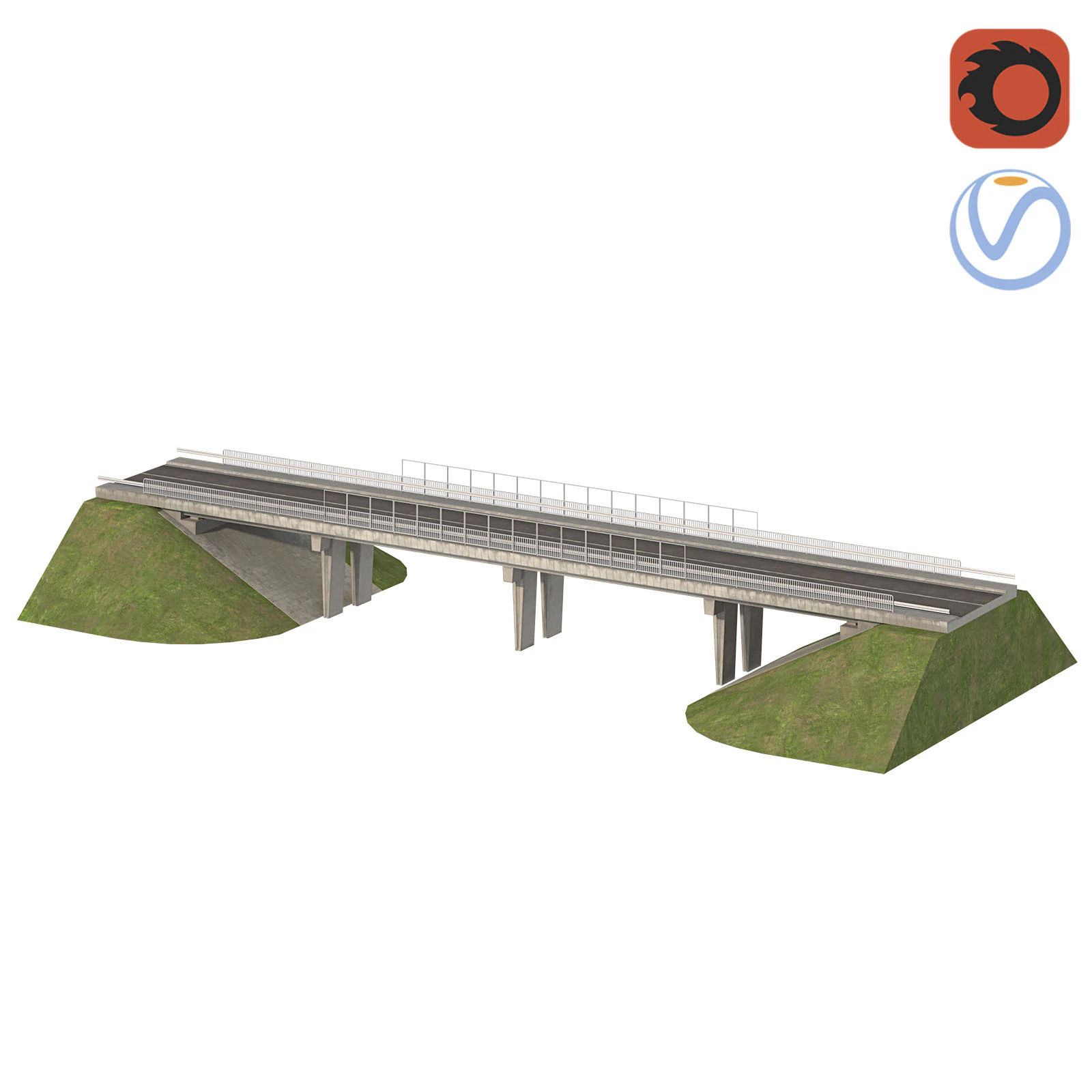 Detailed Concrete bridge at the the road 3D Model .c4d .max .obj .3ds .fbx .stl .blend 