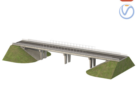 Szczegółowy Betonowy most przy drogą Model 3D