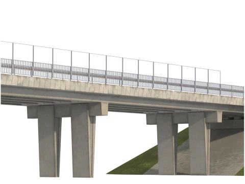 Detailed Concrete bridge at the the road 3D Model