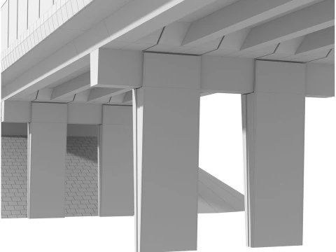 Detailed Concrete bridge at the the road 3D Model