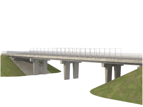 Detailed Concrete bridge at the the road 3D Model