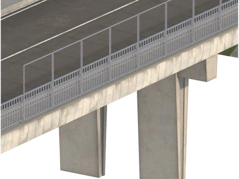 Detailed Concrete bridge at the the road 3D Model