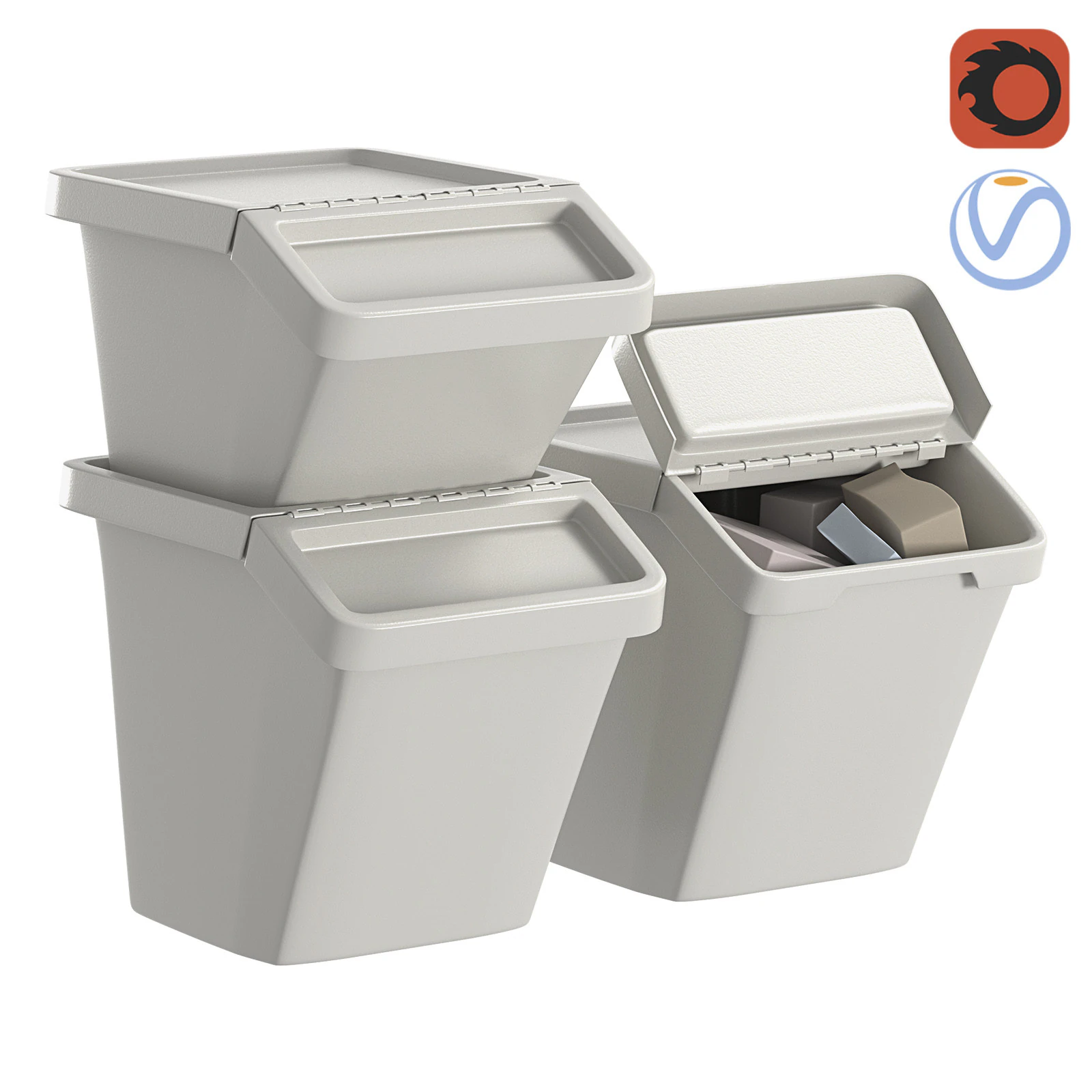 Ikea Sortera Recycling bins white 3D Model .c4d .max .obj .3ds .fbx .stl .blend 