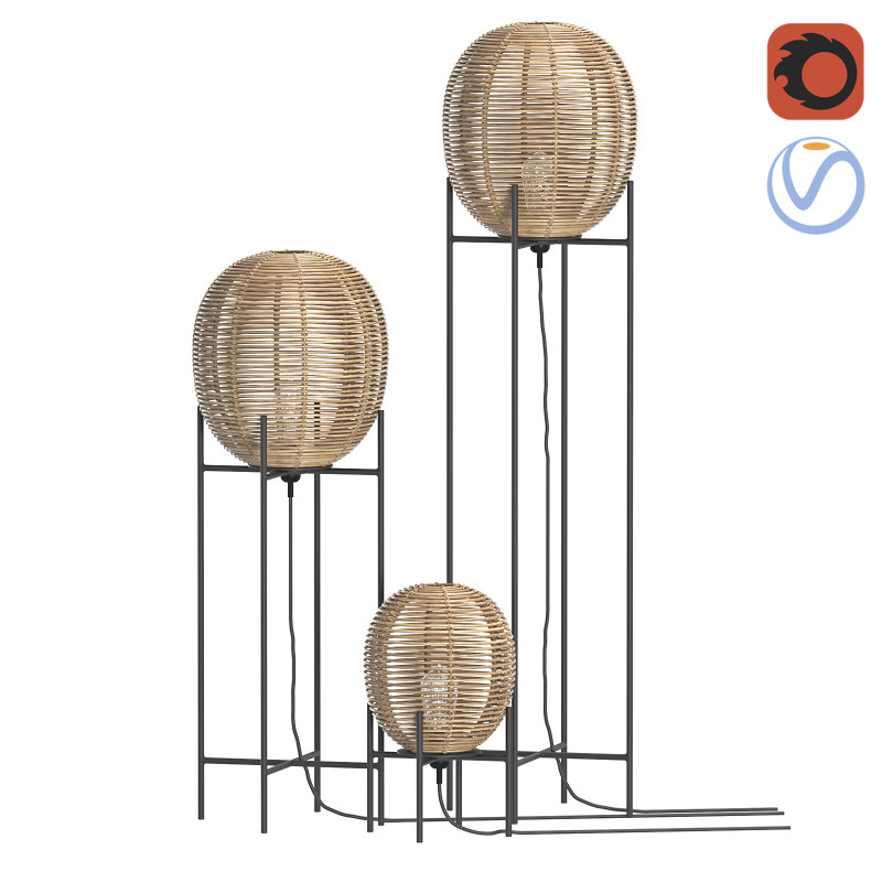 Candeeiro de mesa Sari com lâmpada de vime de bambu Modelo 3D .c4d .max .obj .3ds .fbx .stl .blend 