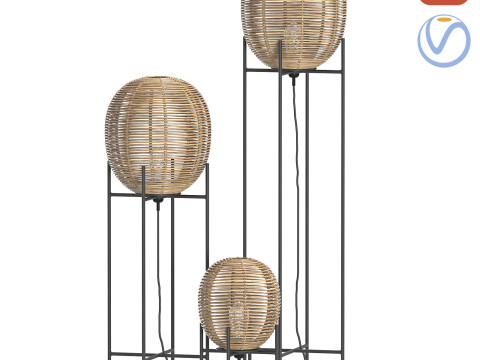 Bamboo Wicker bulb Sari floor table lamp 3D Model