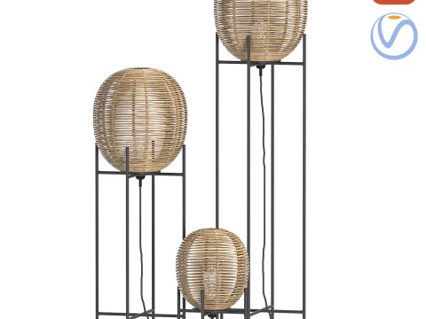 Bambu Hasır ampul Sari yer masa lambası 3D Model
