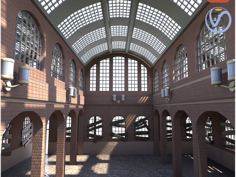 Casa De Motor De Ladrillo Industrial Abandonada Depósito De Locomotoras Estilo Siglo XIX Modelo 3D