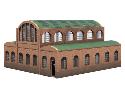 परित्यक्त औद्योगिक ईंट इंजन हाउस लोकोमोटिव डिपो 19वीं सदी शैली 3D मॉडल