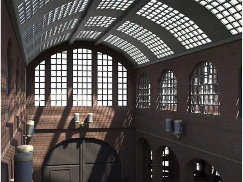 परित्यक्त औद्योगिक ईंट इंजन हाउस लोकोमोटिव डिपो 19वीं सदी शैली 3D मॉडल