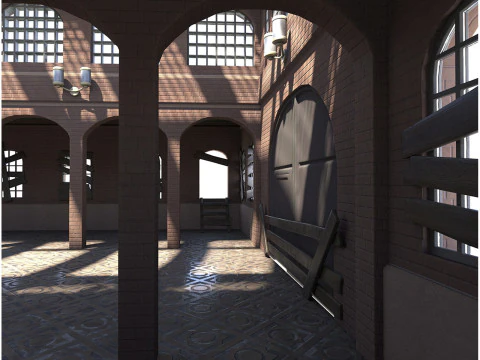 परित्यक्त औद्योगिक ईंट इंजन हाउस लोकोमोटिव डिपो 19वीं सदी शैली 3D मॉडल