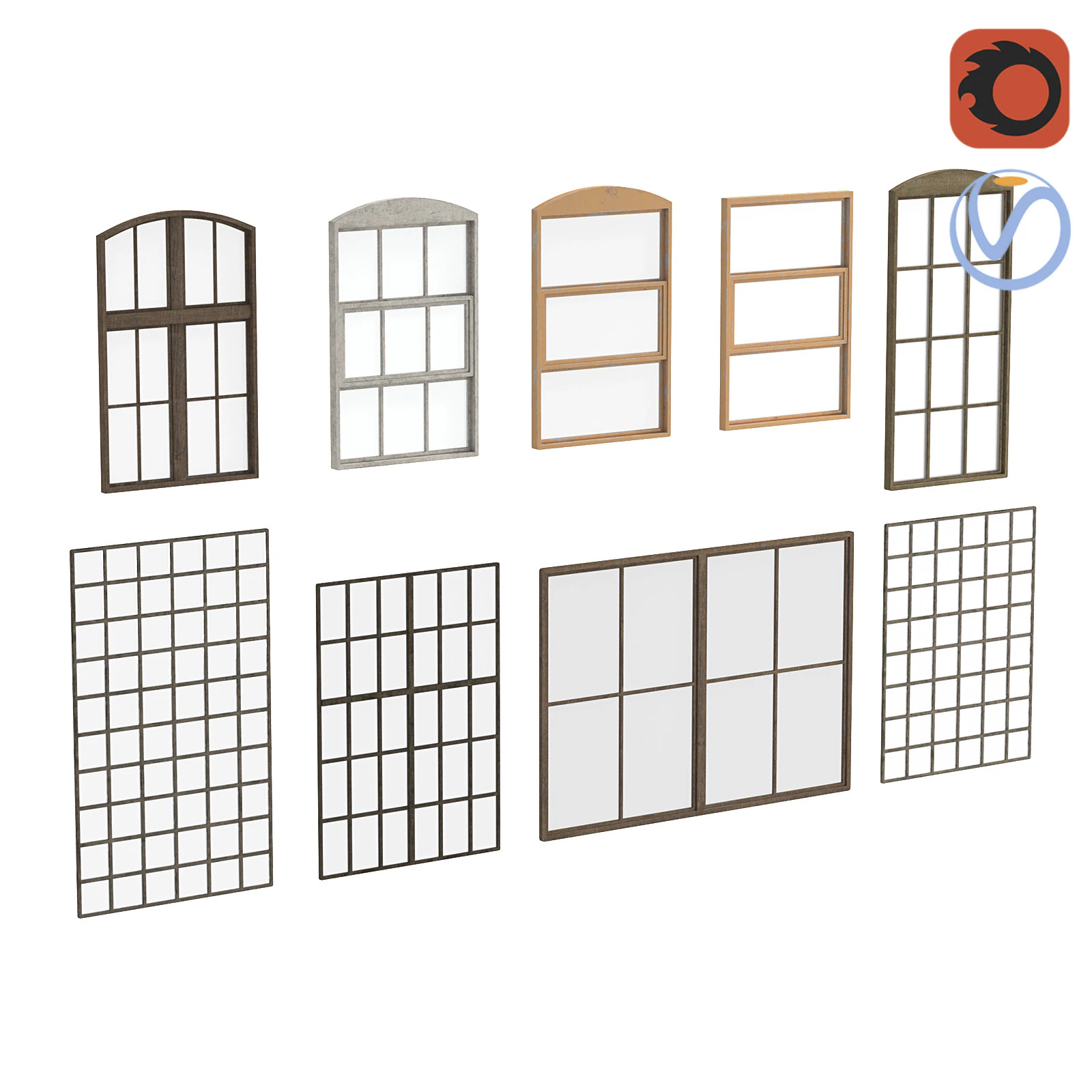 Eski fabrika pencereleri paketi 3D Model .c4d .max .obj .3ds .fbx .stl .blend 