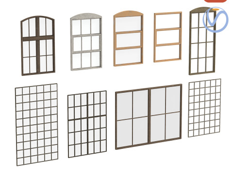 Old factory windows pack Modelo 3D