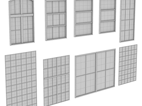 Pacchetto finestre vecchia fabbrica Modello 3D