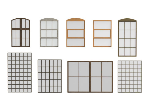 Pacchetto finestre vecchia fabbrica Modello 3D