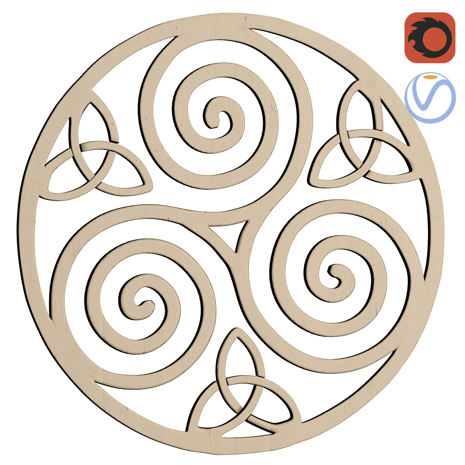 Fourth Level Mfg Designs Triskelion Celtic Knot 3D Model .c4d .max .obj .3ds .fbx .stl .blend 