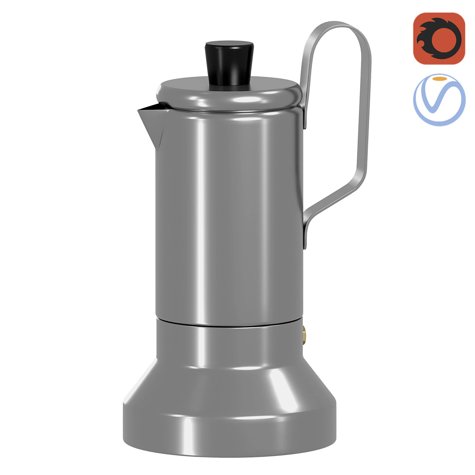 Espresso maker for cooktop stainless steel 3D Model .c4d .max .obj .3ds .fbx .stl .blend 