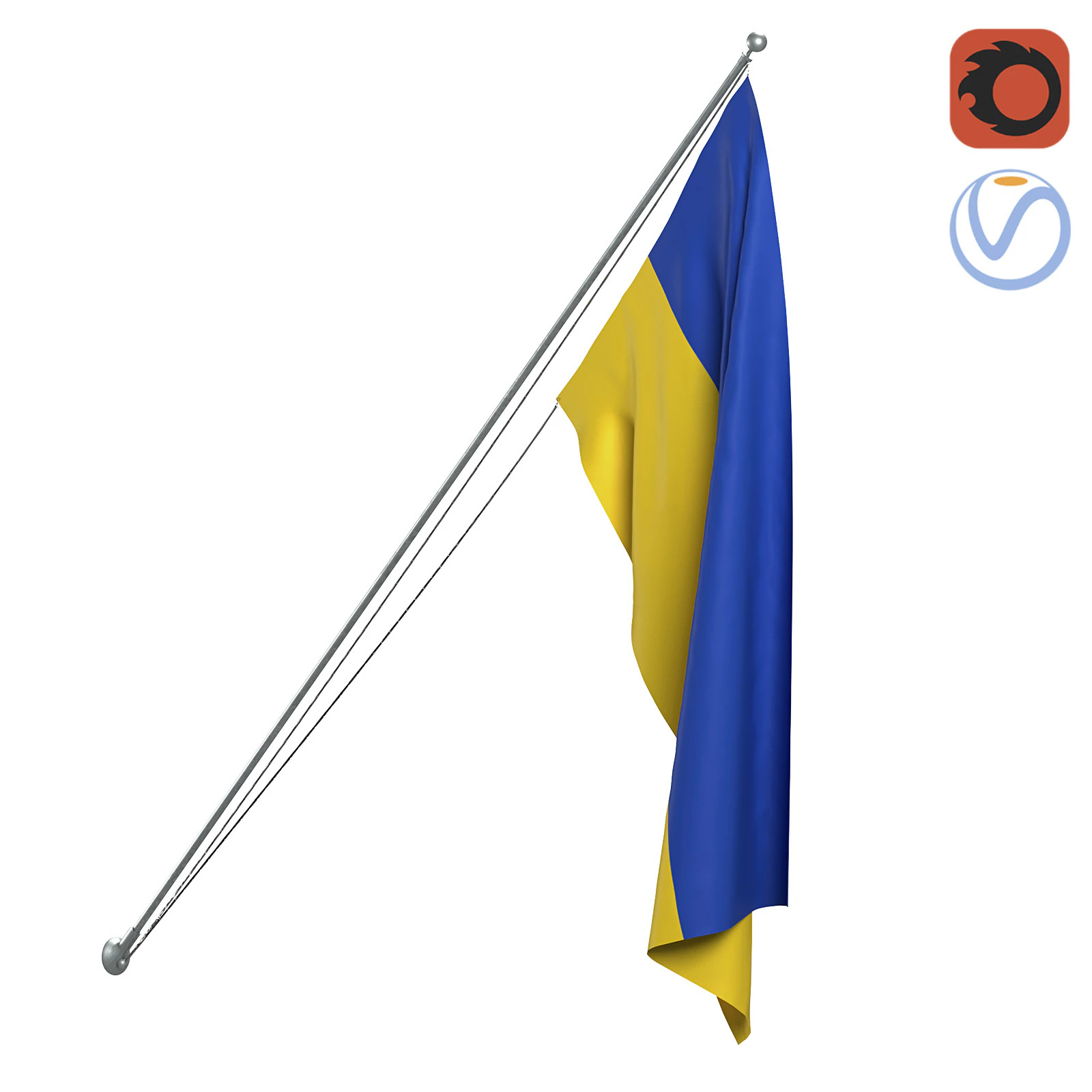 Ukraine Exterior Flag 3D Model .c4d .max .obj .3ds .fbx .stl .blend 