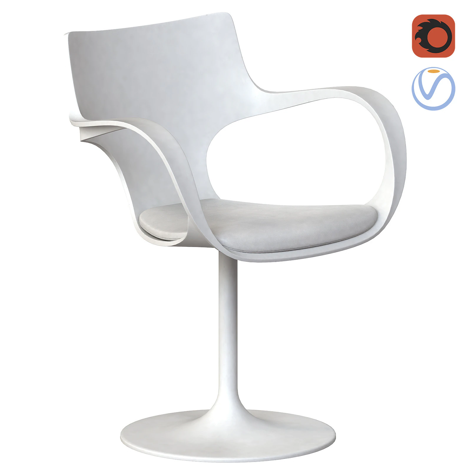 The Flute swivel chair plastic white 3D Model .c4d .max .obj .3ds .fbx .stl .blend 