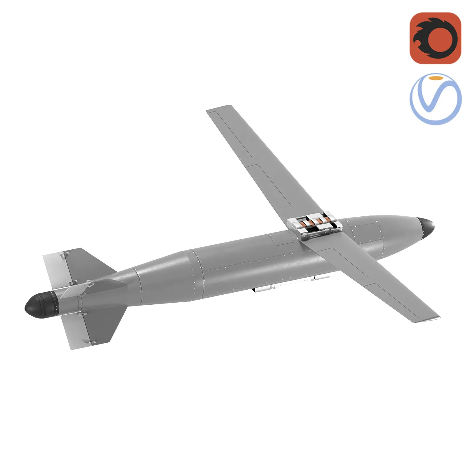 First Ukrainian Remote-Controlled Guided Bomb DG 3D Model .c4d .max .obj .3ds .fbx .stl .blend