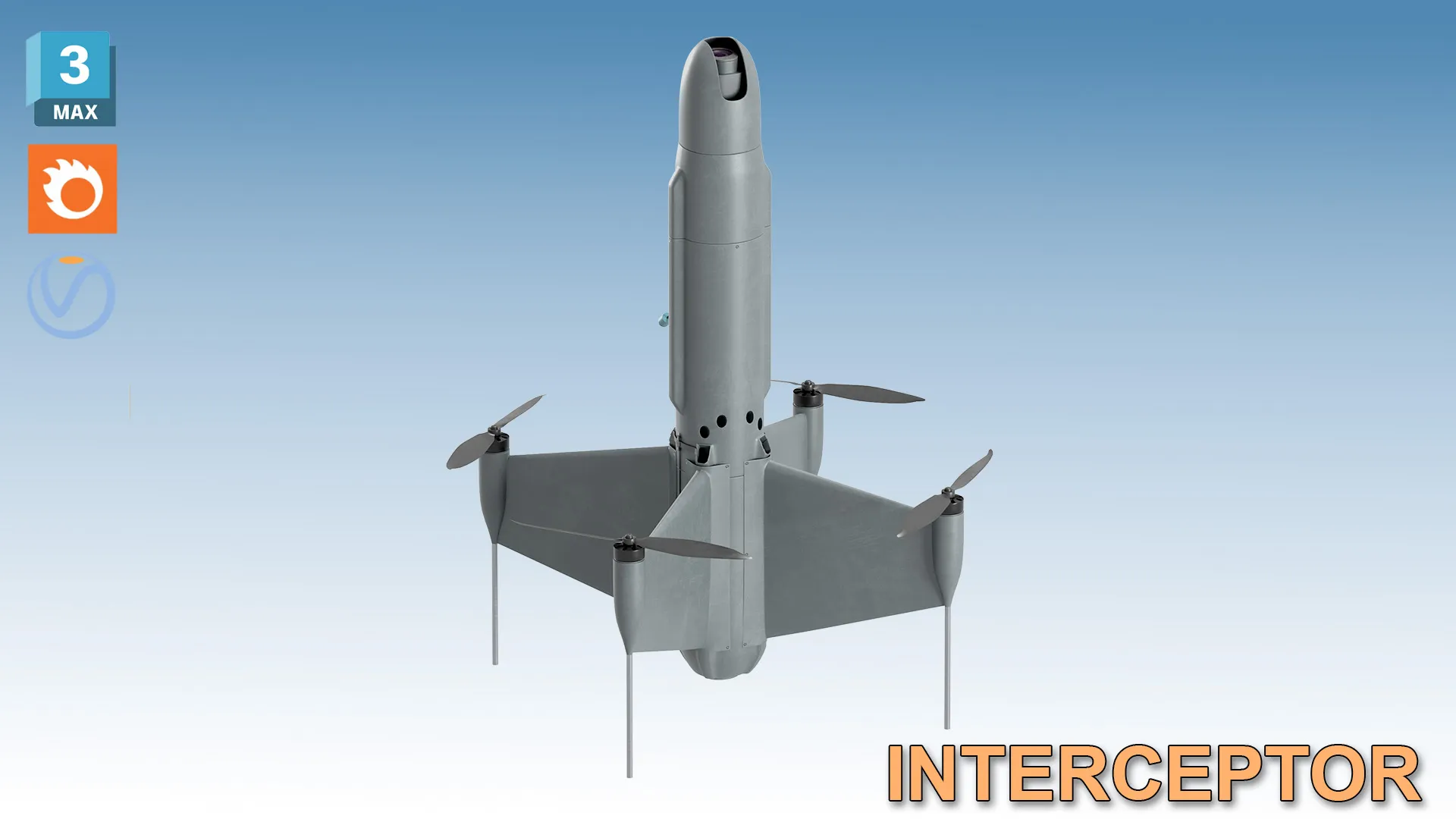 Drone interceptador UAV Modelo 3D .c4d .max .obj .3ds .fbx .stl .blend