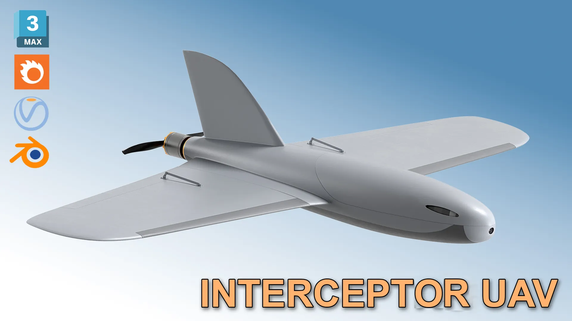Piranha HUNTER Super Speed Interceptor UAV 3D Model .c4d .max .obj .3ds .fbx .stl .blend 