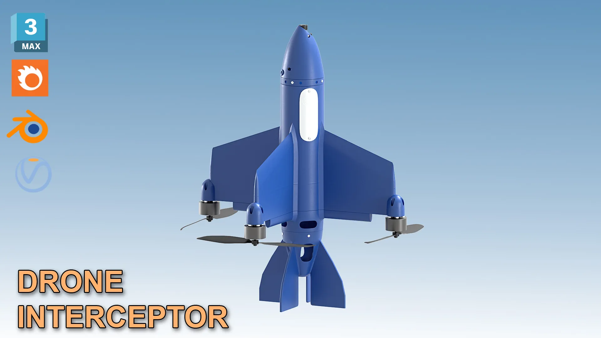SEEDIS Autonomous Interceptor Drone 3D Model .c4d .max .obj .3ds .fbx .stl .blend