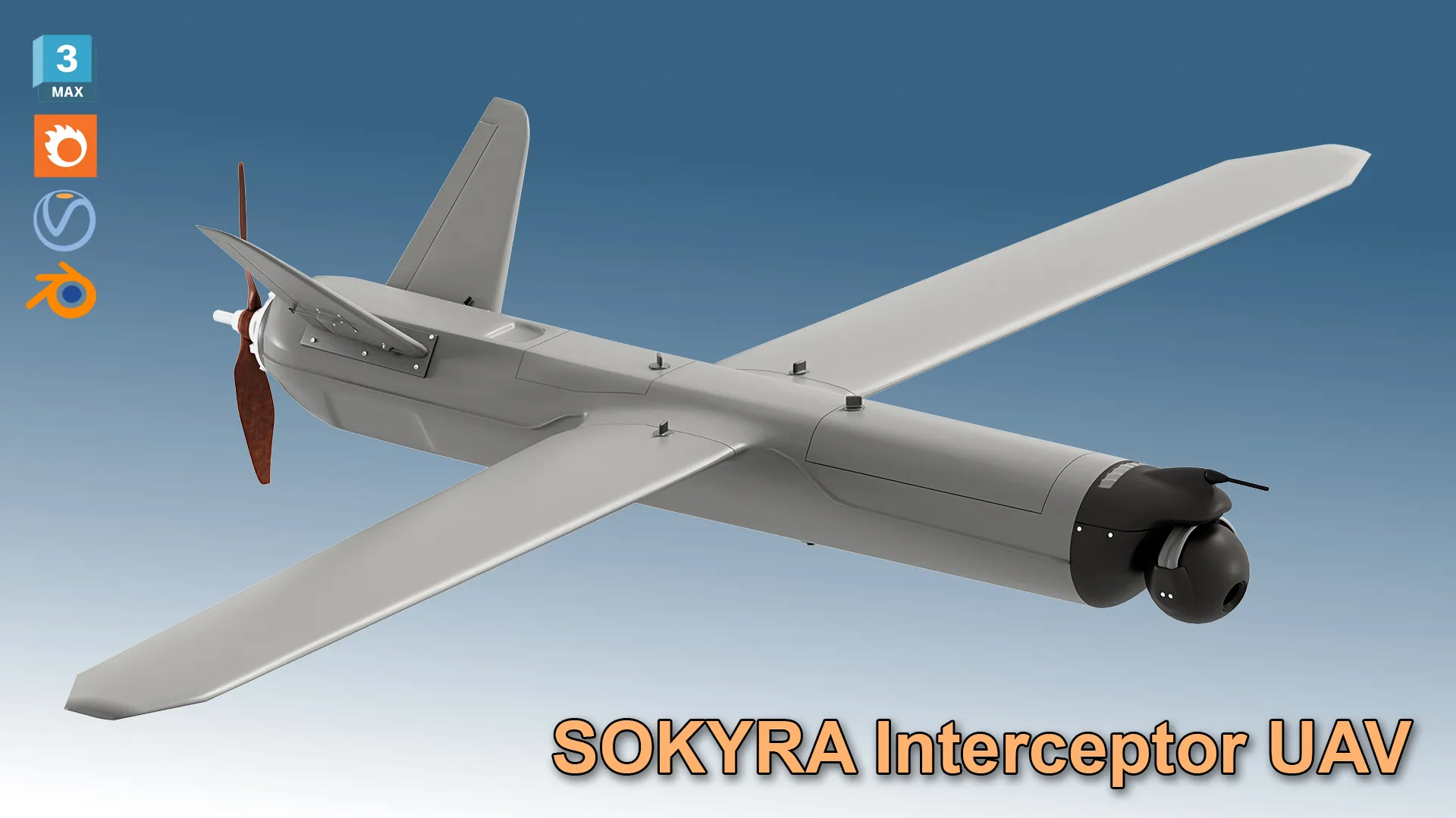 DeViRo SOKYRA Interceptor UAV 3D Model .c4d .max .obj .3ds .fbx .stl .blend 
