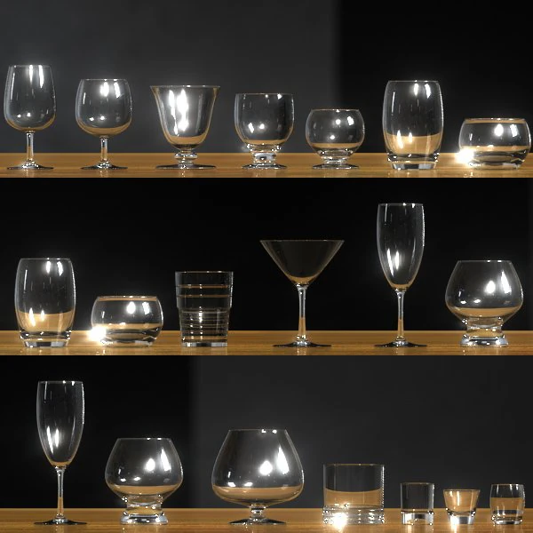 16 glasses party casual pack 3D Model .c4d .max .obj .3ds .fbx .stl .blend