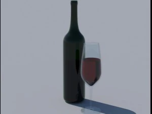 bottle of wine and a glass 3D Model