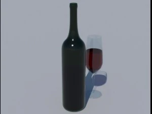 bottle of wine and a glass 3D Model