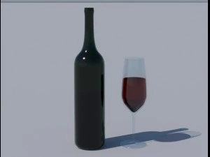 bottle of wine and a glass 3D Model