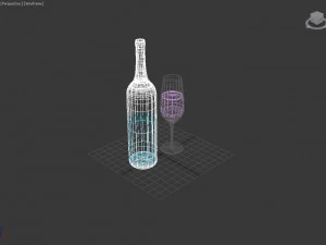 bottle of wine and a glass 3D Model