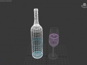 bottle of wine and a glass Modelo 3D