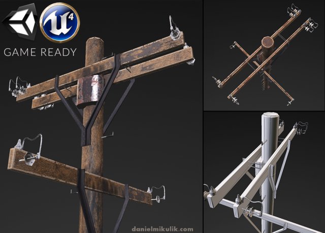 electric pole - pbr textures Modello 3D .c4d .max .obj .3ds .fbx .stl .blend 